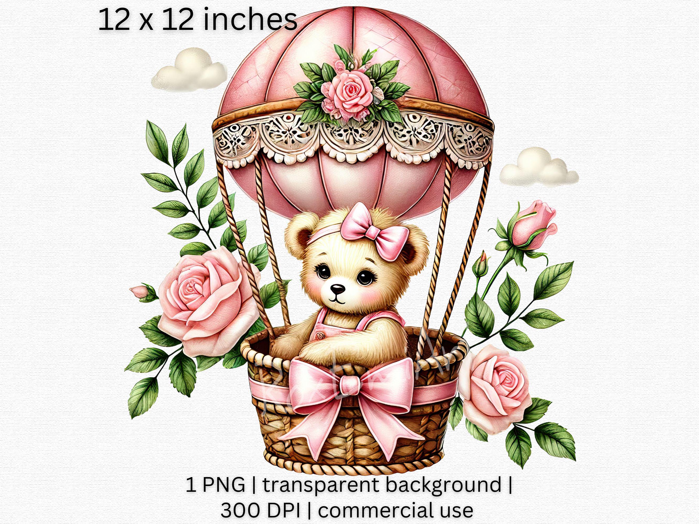 Pink Teddy Bear in Hot Air Balloon Clipart, Roses Teddy Bear Clipart ...