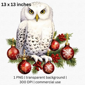 Hibou de Noël avec des cliparts de décorations festives, sublimation, téléchargement numérique, usage commercial