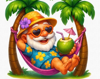 Joyful Grandpa in Hammock Clipart, Summer Beach Png, Summer Vibes Png, Tropical Elderly Man Clipart, Vacation Png, Palm Tree Clipart