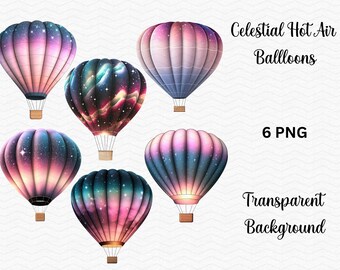 Celestial Watercolor Hot Air Balloon Clipart | Digital Download | Free Commercial Use!