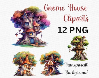 Gnome house clipart | 12 tiny house clipart bundle | Transparent PNGs | Free commercial use!