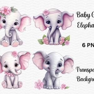 Clipart de acuarela de elefante niña bebé para decoración de guardería e invitaciones de bricolaje - Descarga digital - ¡Uso comercial gratuito!