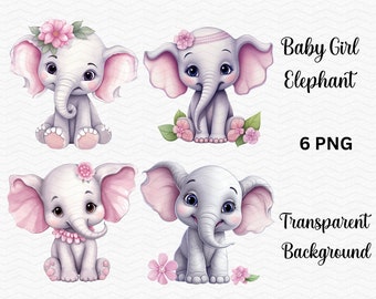 Baby Girl Elephant Watercolor Clipart for Nursery Decor and DIY Invitations - Digital Download - Free Commercial Use!