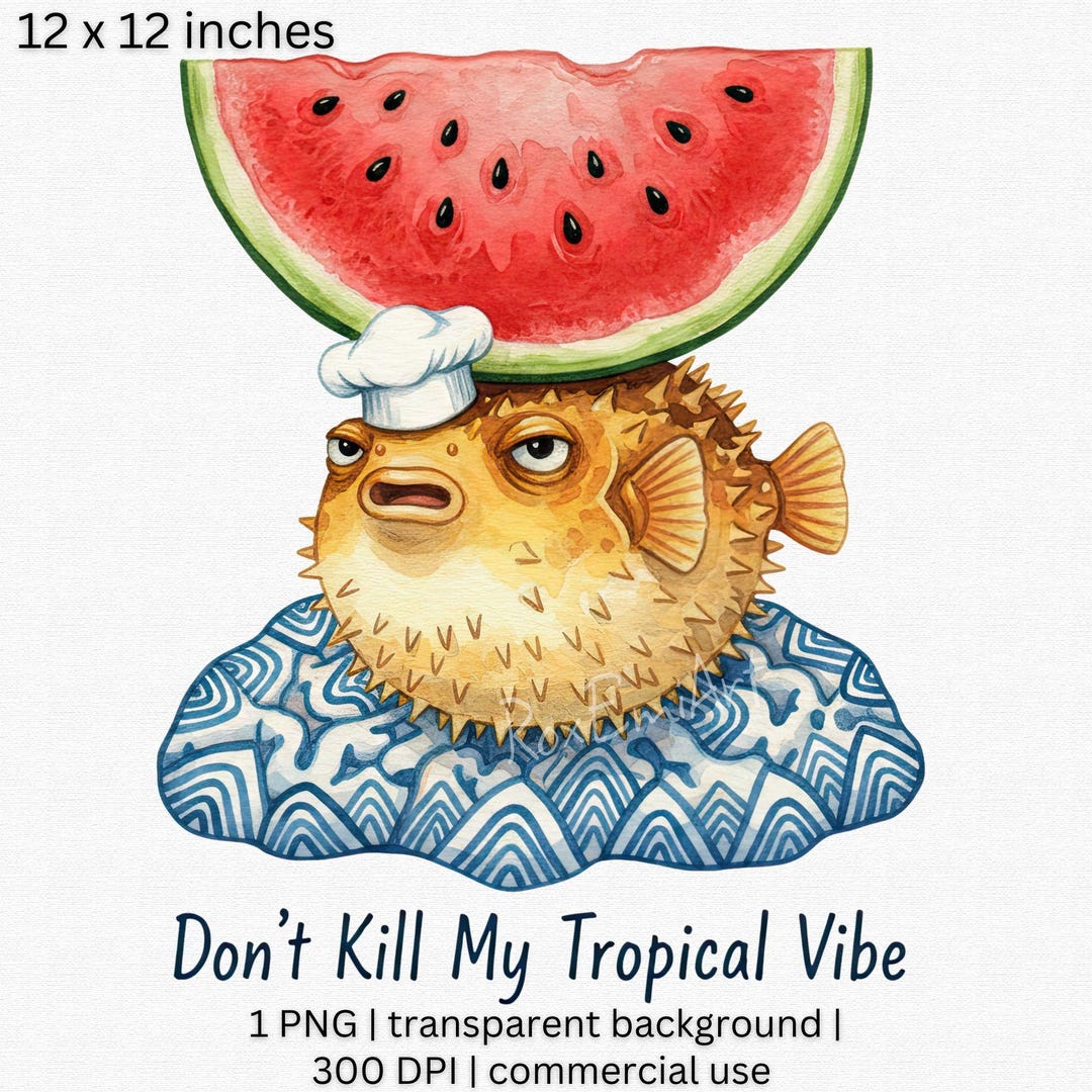Pufferfish Clipart, Watermelon Chef Hat Blowfish Png, Funny Tropical ...