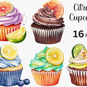 Clipart cupcake acquerello / clipart cottura al forno / confezione da 16 cupcake png / uso commerciale gratuito!