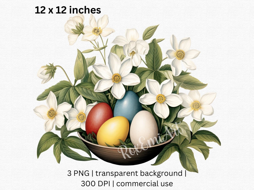 Easter Eggs White Flowers Clipart, Floral Bird Nest With Eggs PNG ...