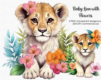 Baby Lion Clipart, Safari Nursery PNG, Jungle Animal Shower Design