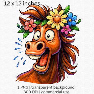 Funny Horse Clipart, Floral Horse Png, Quirky Horse Png, Farm Animal Clipart, Hilarious Horse Face Art for Sublimation, Stickers, T-Shirts