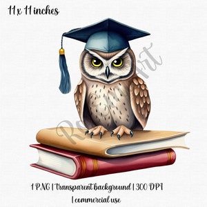Afstuderen-clipart | Aquarel uil, png | Afstudeerboeken | Afstudeerpet, png-bestand | Gratis commercieel gebruik!