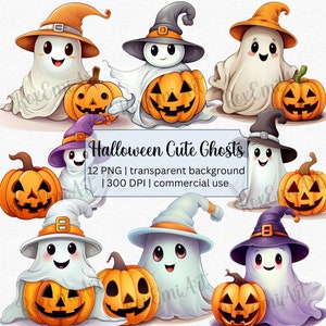 Halloween Niedliches Gespenst Clipart Bundle | Für Junk Journals, Partyeinladungen, Wandkunst und mehr | Kostenlose kommerzielle Nutzung!