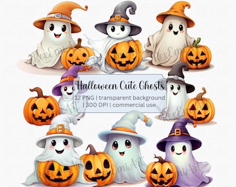 Paquete de imágenes prediseñadas de fantasmas de Halloween en acuarela