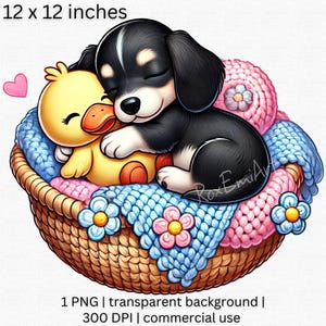 Adorable Puppy and Duckling PNG, Cute Animal Clipart, Kids Room Decor, Sleepy Puppy Graphic for Dog Lovers, Transparent Background