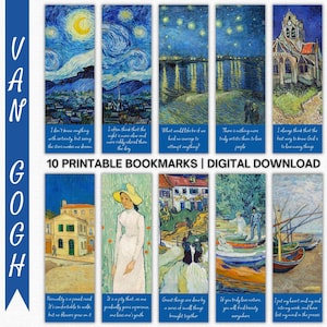 Van Gogh Aesthetic Printable Bookmarks Set of 10 with Quotes, Van Gogh Art, Book Accessories, Unique Bookmark Gift, Digital Download