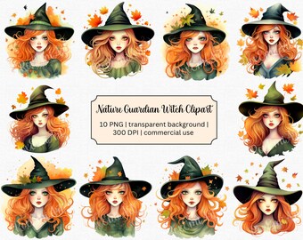 Bundel clipart van een bosheks, Halloween PNG, transparante achtergrond
