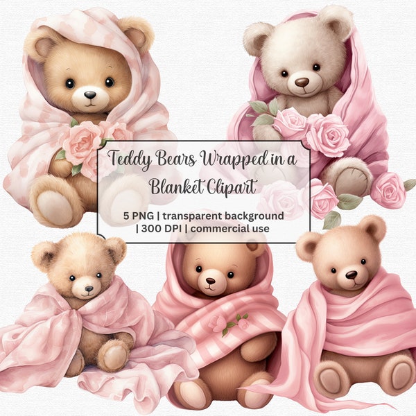 Pink Teddy Bear Clipart | Cute Teddy Bear in Pink Blanket, ideal for Baby Shower, Birthday Invitation and more | Free Commercial Use