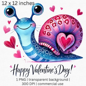 Valentinstag Schnecke Clipart, süßes digitales Valentinstag PNG, wunderliche Herz-Dekor, Aquarell Liebe Kunst, Valentinstag, DIY Valentinstag Karte, schrulliges Tier
