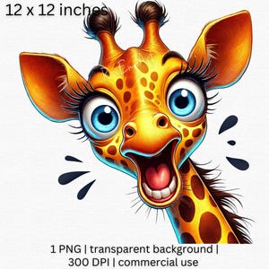Joyful Giraffe Clipart, Whimsical Animal Clipart, Playful and Friendly Cartoon PNG, Cute Illustration for Kids&#39; Room Decor, Fun Giraffe PNG