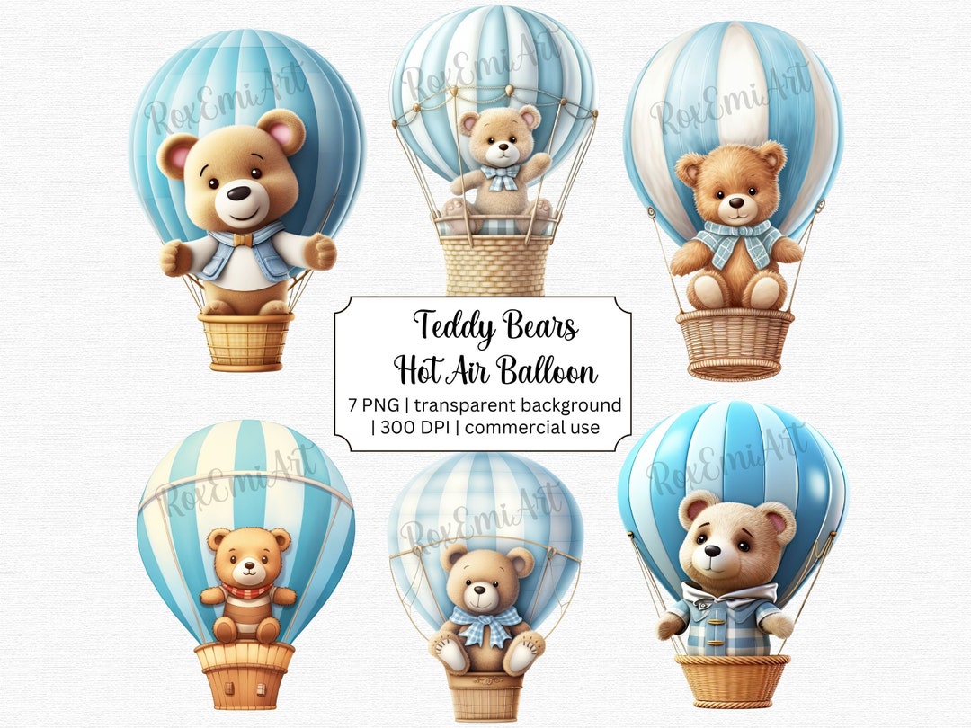 Teddy Bear Clipart | Hot Air Balloon Clipart | Baby Shower | Digital ...