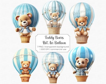 Teddy Bear Clipart | Hot Air Balloon Clipart | Baby Shower | Digital Download | Free commercial use!