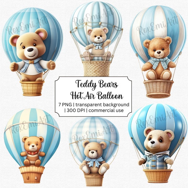 Ours en peluche Clipart | Montgolfière Clipart | Douche de bébé | Téléchargement numérique | Utilisation commerciale gratuite !