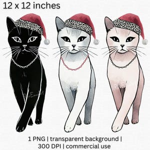 Stylish Christmas Cats PNG, Trio of Festive Felines Clipart, Watercolor Pet Decor, Holiday Cat Wall Art, Cute Cat Christmas Shirt Design