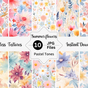 Naadloos patroon | Zomer Wildflower-patroon | Digitale documenten | Set van 10 JPG-bestanden | Populair op dit moment ontwerp | Gratis commercieel gebruik!