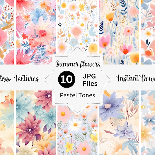 Patrón sin costuras / Patrón de flores silvestres de verano / Documentos digitales / Conjunto de 10 archivos JPG / ¡Diseño popular en este momento / Uso comercial gratuito!