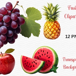 Juicy Fruit Clipart Bundle | Apple Clipart, Cherry Clipart and More | High-Quality PNG Bundle | Free Commercial Use!