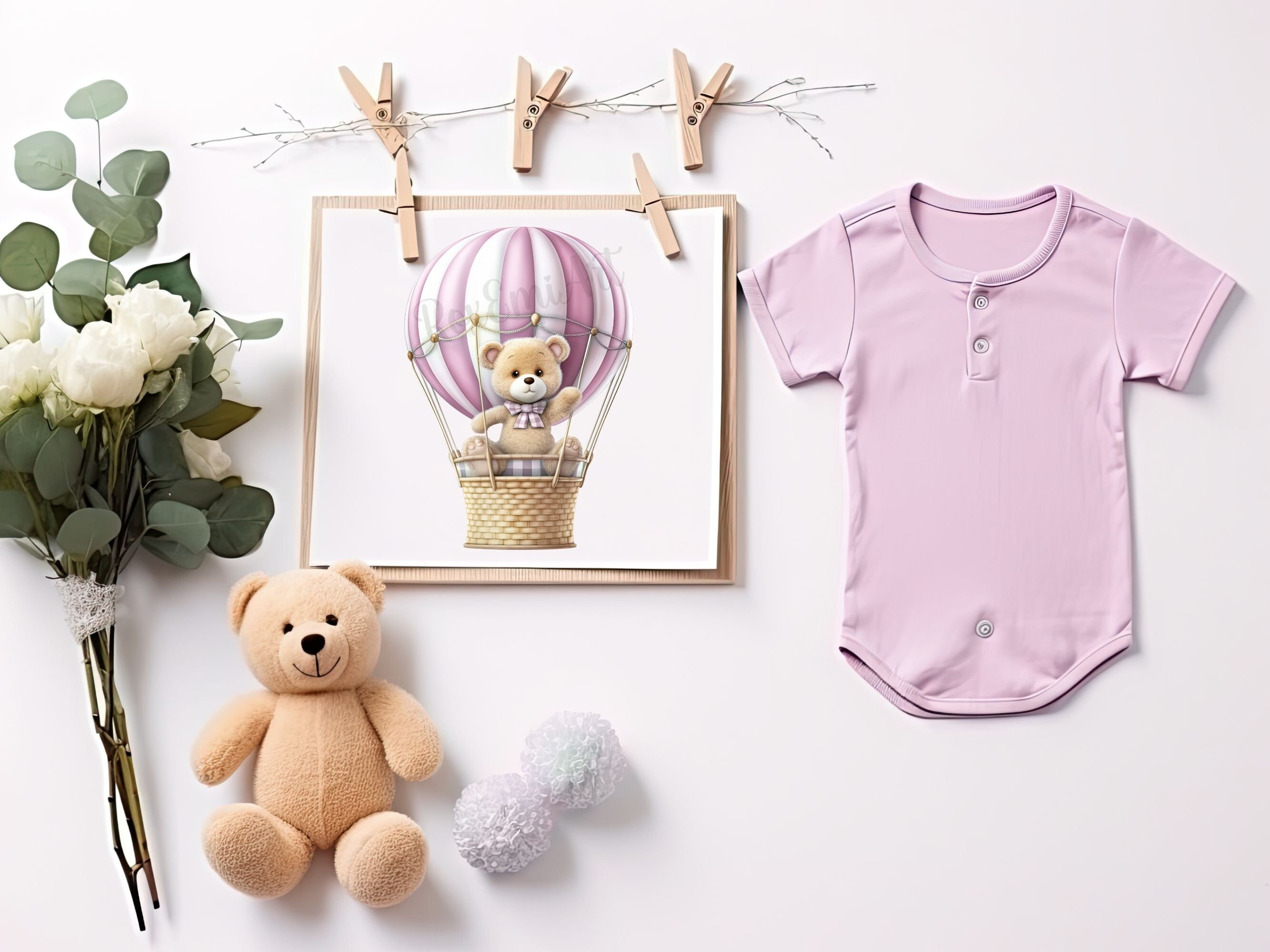 Pink Teddy Bear Clipart & Hot Air Balloon Clipart for Baby - Etsy