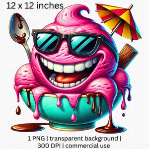 Happy Ice Cream Png, Zabawna Letnia Sztuka Deserowa, Zabawny Clipart Lodów, Letnie Wibracje Png, Letni Projekt, Cyfrowa Kuchnia z Kreskówek Pobierz