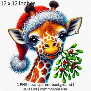 Jolie girafe de Noël avec des cliparts bonnet de Noel, clipart animaux de vacances, aquarelle girafe festive PNG, fond Transparent