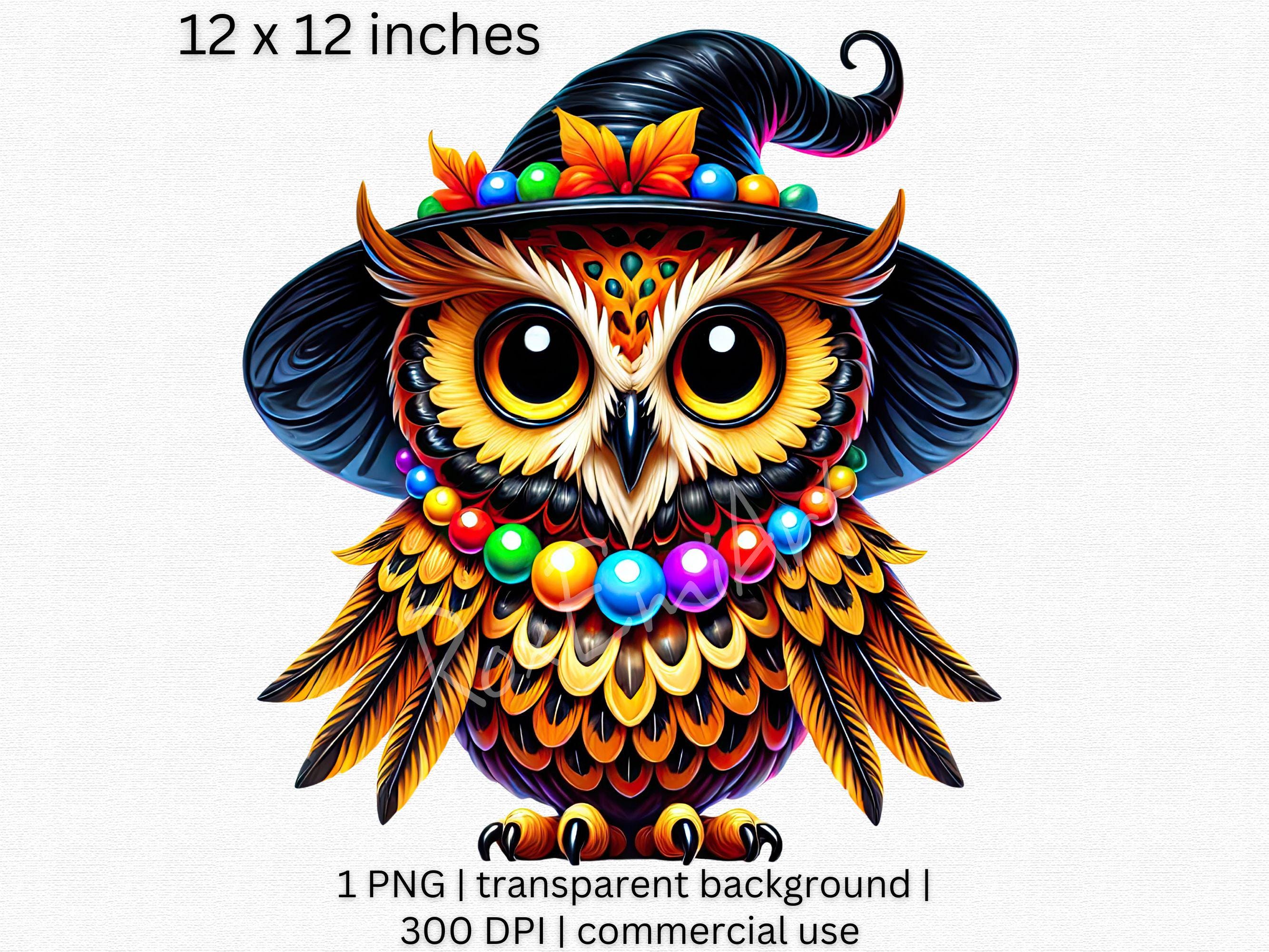 Whimsical Halloween Owl Clipart, Cute Bird with Witch Hat, Colorful Fall Decor, Magical Autumn Digit