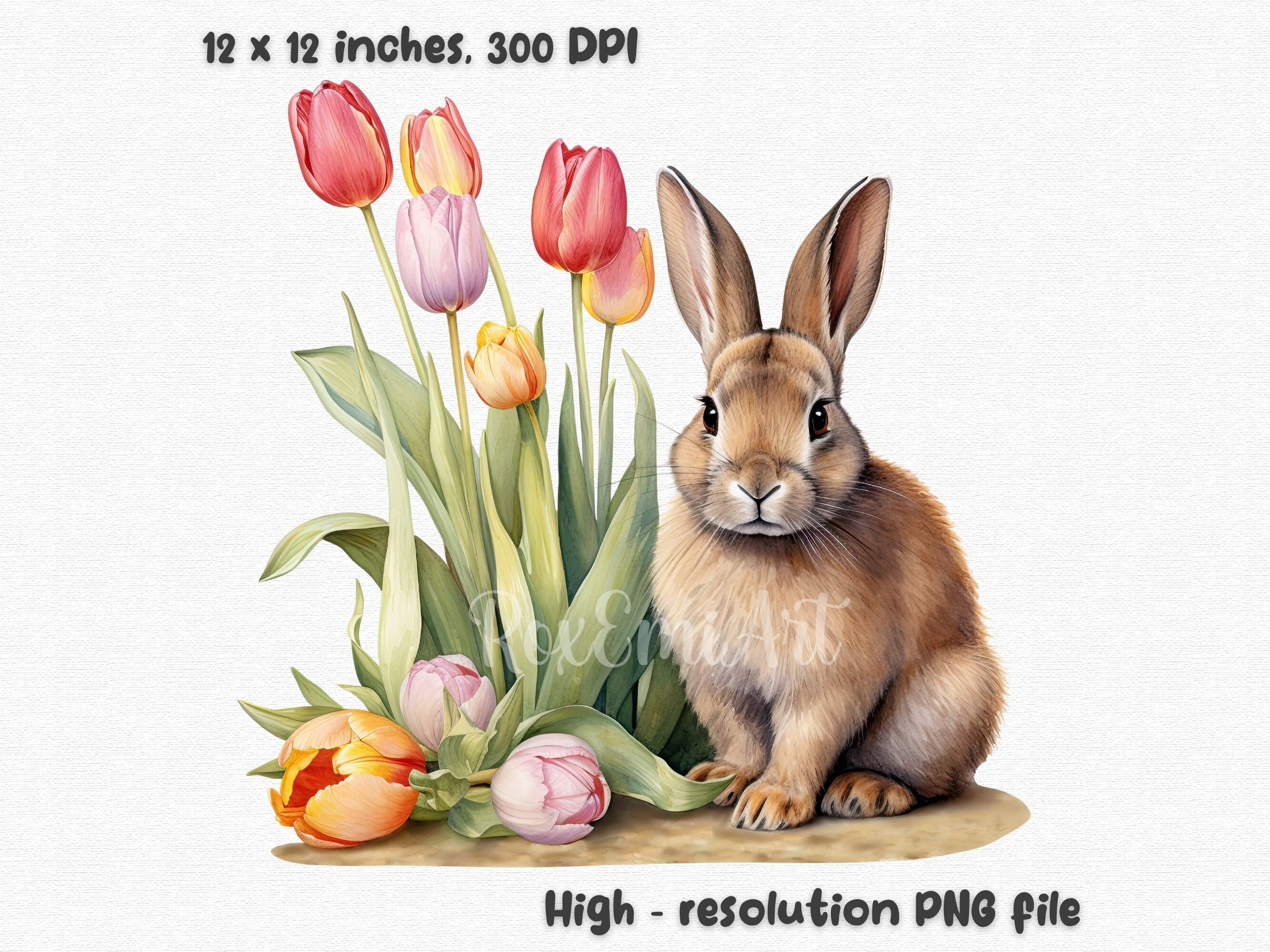 Spring Tulips and Bunny Clipart Bundle - Vibrant Floral Rabbit Pngs ...