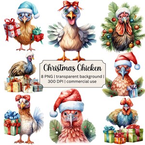 Weihnachten Huhn PNG, festliches Huhn mit Geschenken, digitaler Download, kostenlose kommerzielle Nutzung