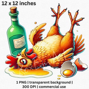 Gallina borracha divertida PNG, imágenes prediseñadas de pollo loco de acuarela, PNG de animales de dibujos animados peculiares, decoración de cocina humorística, fondo transparente PNG