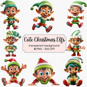 Niedliches Weihnachtself Clipart Bundle - Transparentes PNG - Für Weihnachtsdeko, Partydekoration und mehr. Kommerzielle Lizenz inbegriffen!