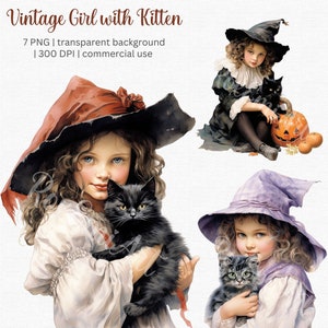 Fille de ferme fantaisiste avec clipart de chat noir - art cottagecore foncé - usage commercial gratuit !
