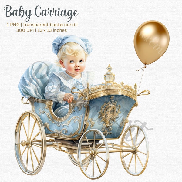 Baby Carriage Clipart - Baby stroller PNG - For baby shower invitations, nursery decor and more - Free commercial use!