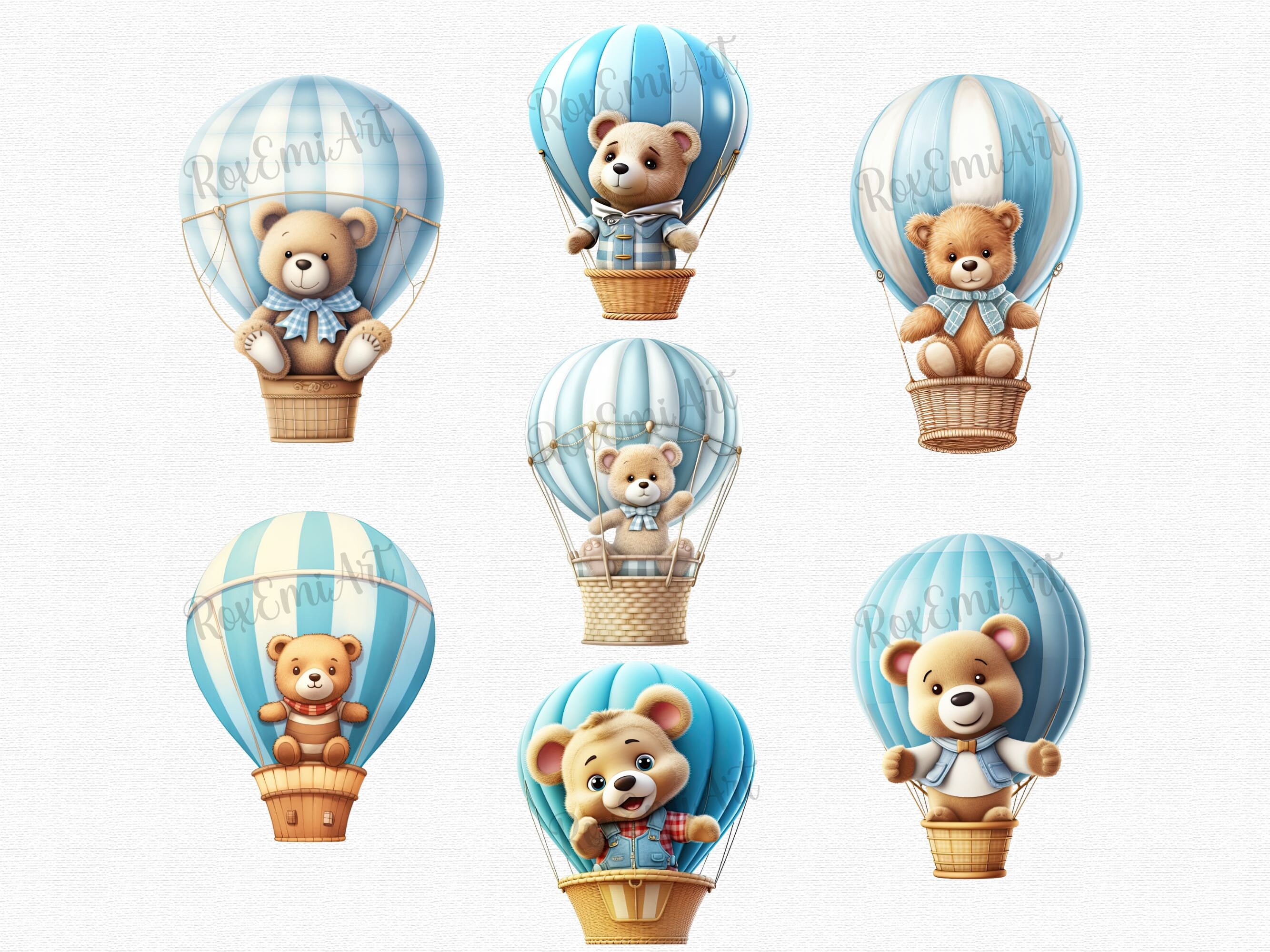Teddy Bear Clipart | Hot Air Balloon Clipart | Baby Shower | Digital ...