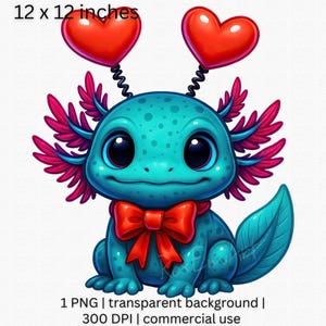 Cute Axolotl Png, Coquette Bow Png, Hearts Png, Blue Axolotl Clipart, Valentine Clipart, Cartoon Animal Clipart, Pet Png, Amphibian Art