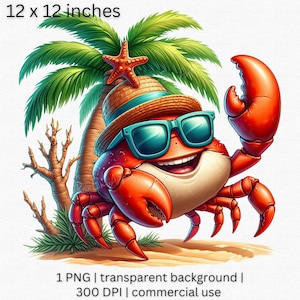 Tropikalny Krab Plażowy PNG, Letnie Wibracje Png, Clipart Kraba Plażowego, Tropikalny Krab Rysunkowy PNG, Słodka Sztuka Zwierzęca Oceanu, Cyfrowe Pobieranie Palmy