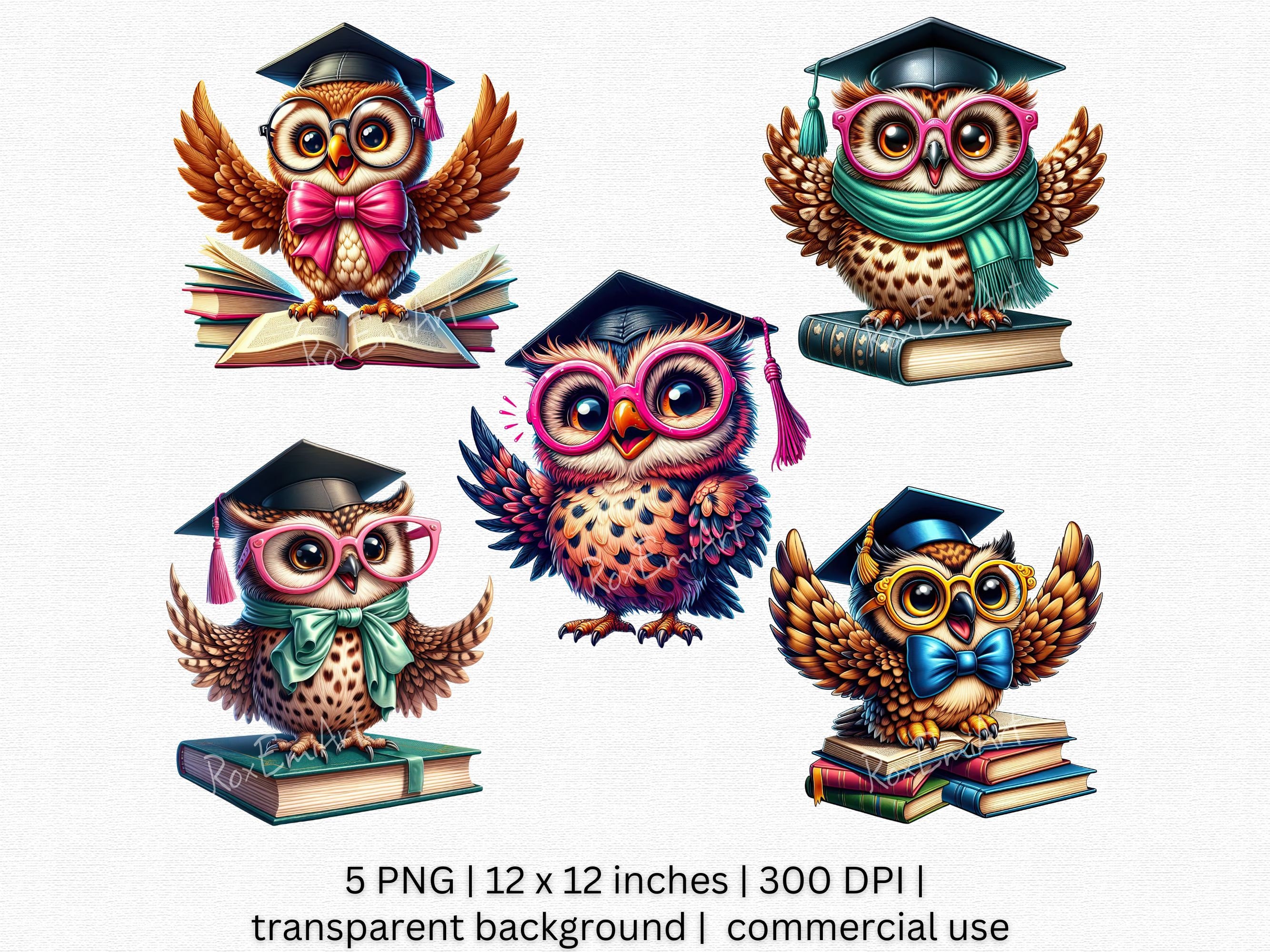 Adorable Academic Owl PNG, Cute Graduation Clipart, Scholar Owl Digital Art for Teachers, Students, 