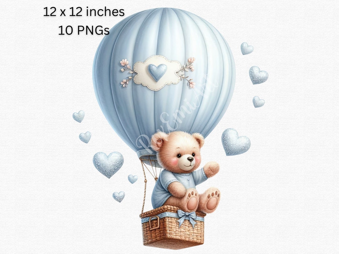 Adorable Teddy Bear Hot Air Balloon Clipart, Cute Digital PNG Bundle ...