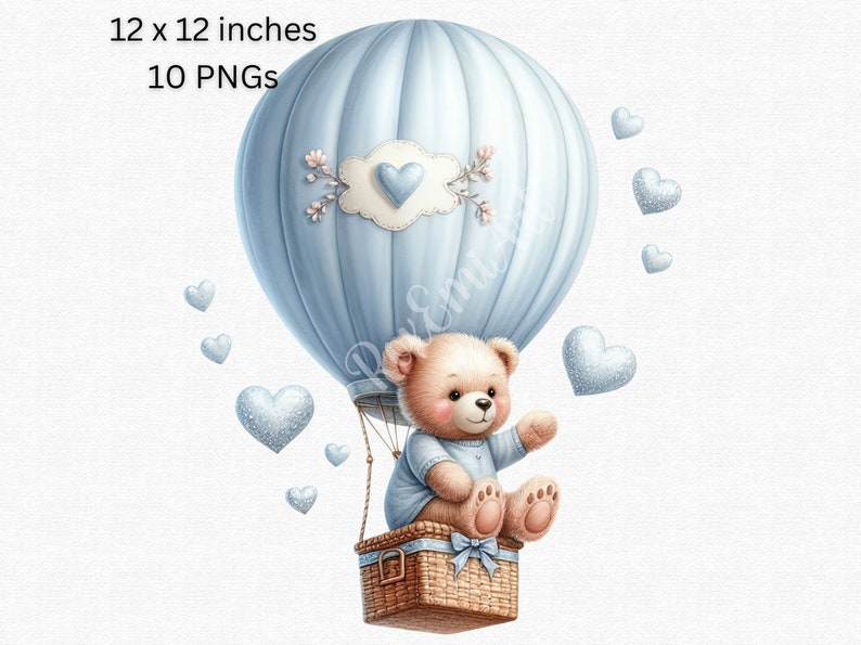 Adorable Teddy Bear Hot Air Balloon Clipart, Cute Digital PNG Bundle ...