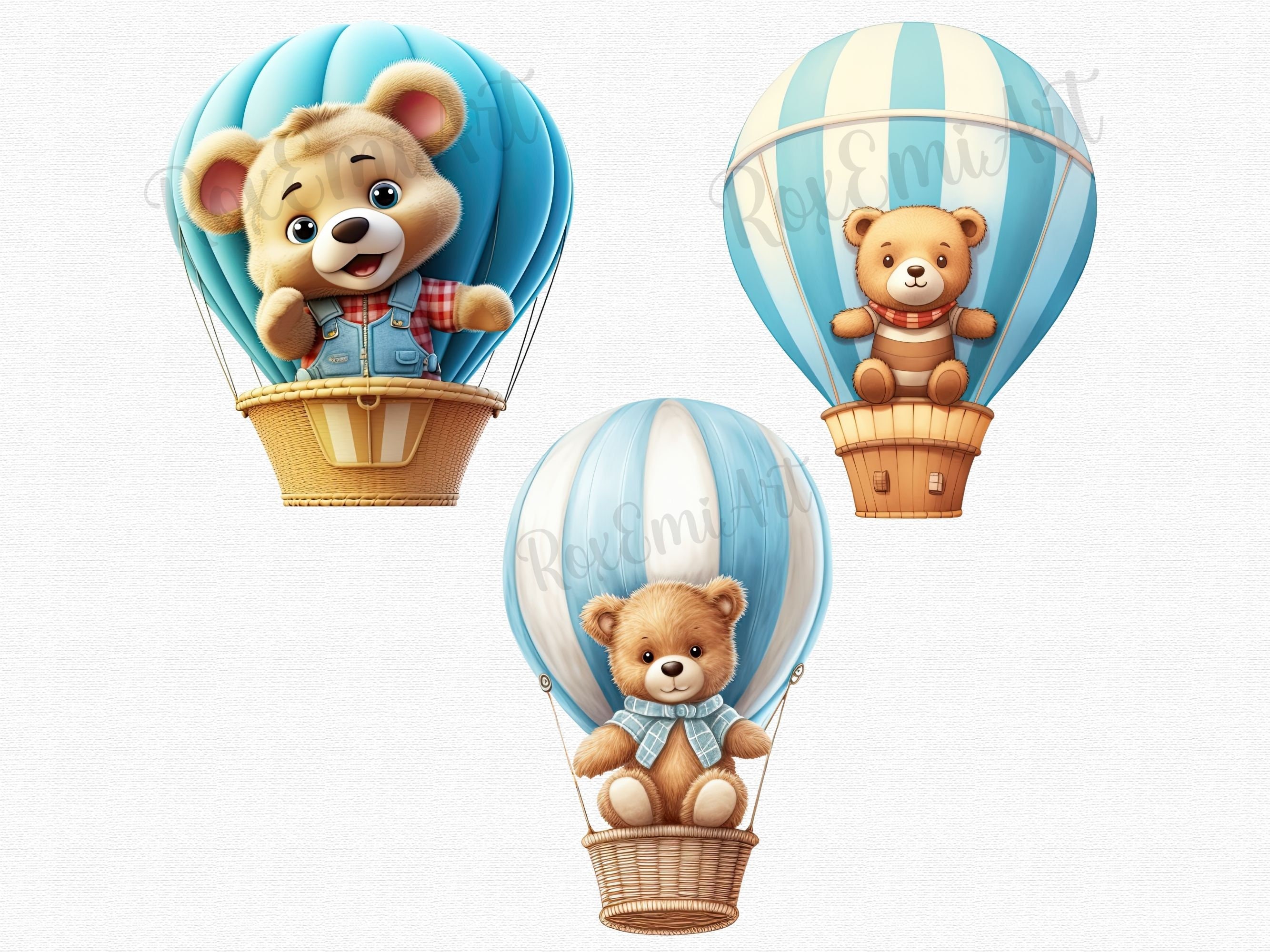 Teddy Bear Clipart | Hot Air Balloon Clipart | Baby Shower | Digital ...