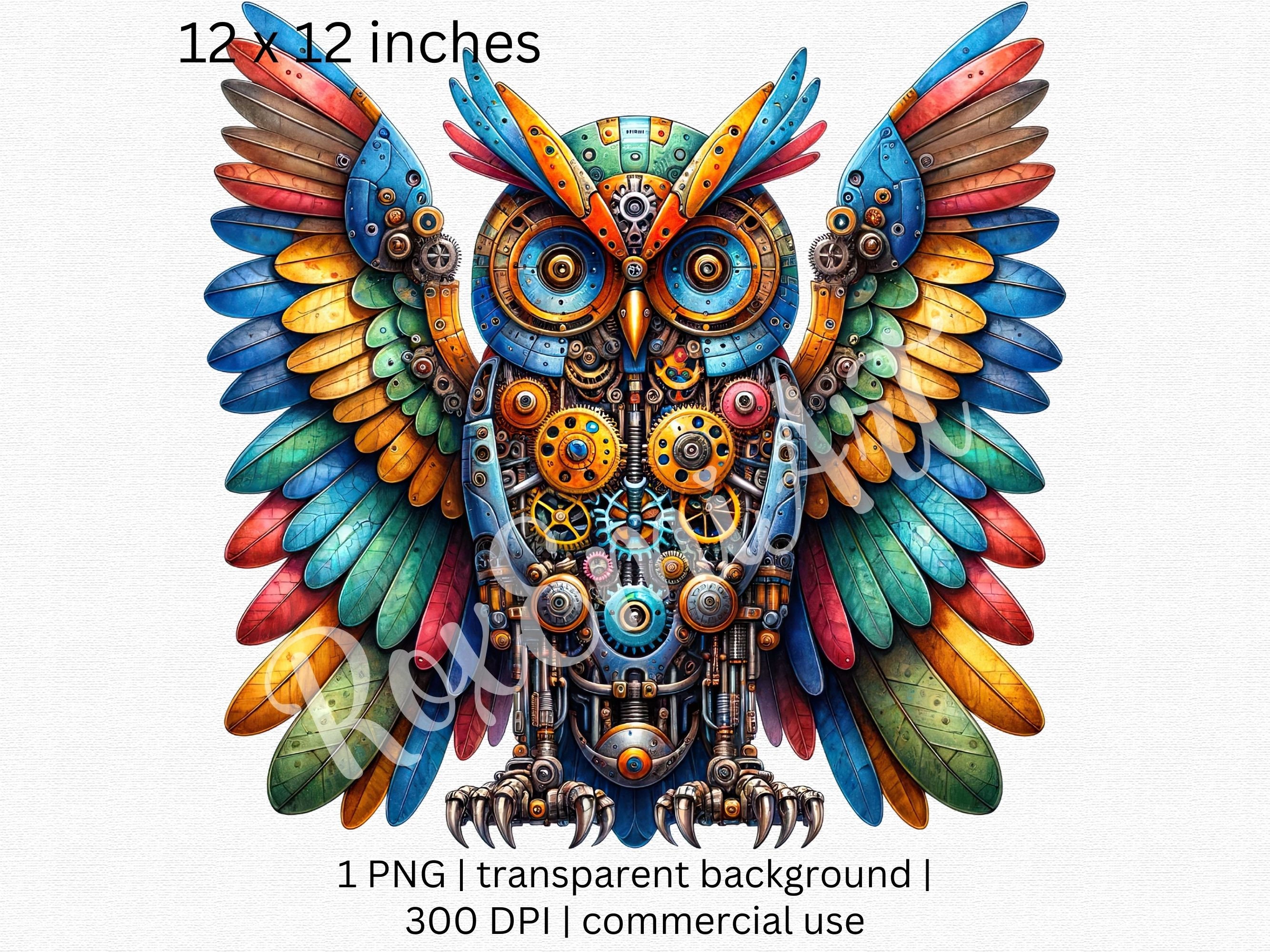 Cute Colorful Steam Punk Owl PNG. Suitable for: Owl Stickers, Owl Mug, Owl Shirt or Any Other Design