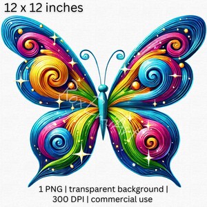 Colorida mariposa espiral clipart, linda pintura vibrante PNG, caprichosa decoración del hogar boho, diseño de acuarela PNG, fondo transparente