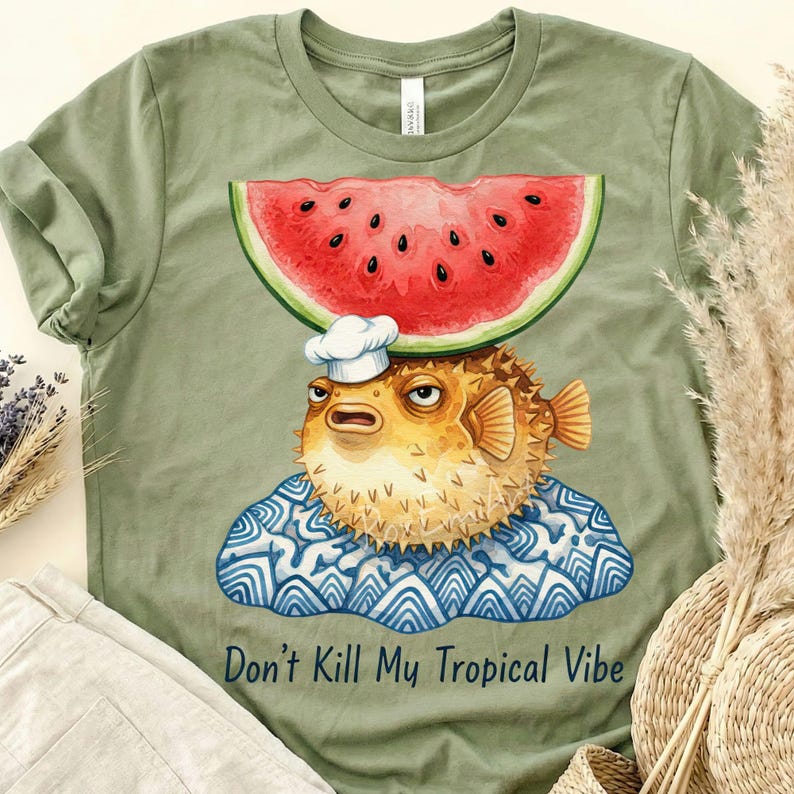 Pufferfish Clipart, Watermelon Chef Hat Blowfish Png, Funny Tropical ...