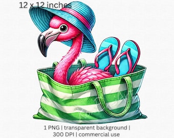 Summer Flamingo Beach Bag Clipart