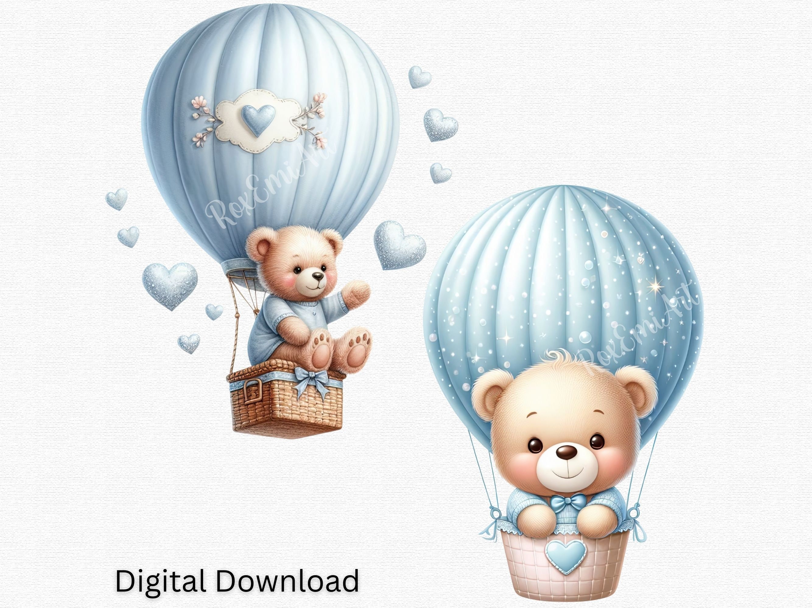 Adorable Teddy Bear Hot Air Balloon Clipart, Cute Digital PNG Bundle ...